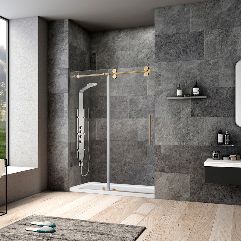 Villena 60" W x 78" H Single Sliding Shower Door,Brushed Gold - 60 inches