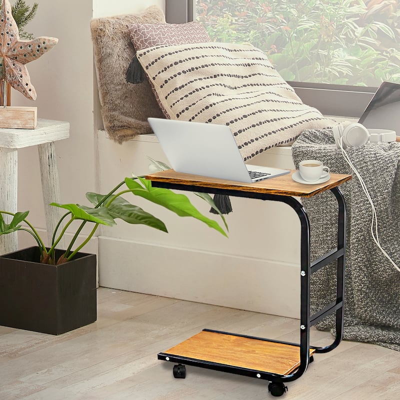 16.93" Side Desk with Wheels Roling Stand Table Small Snack Tables for Living Room, Bedroom