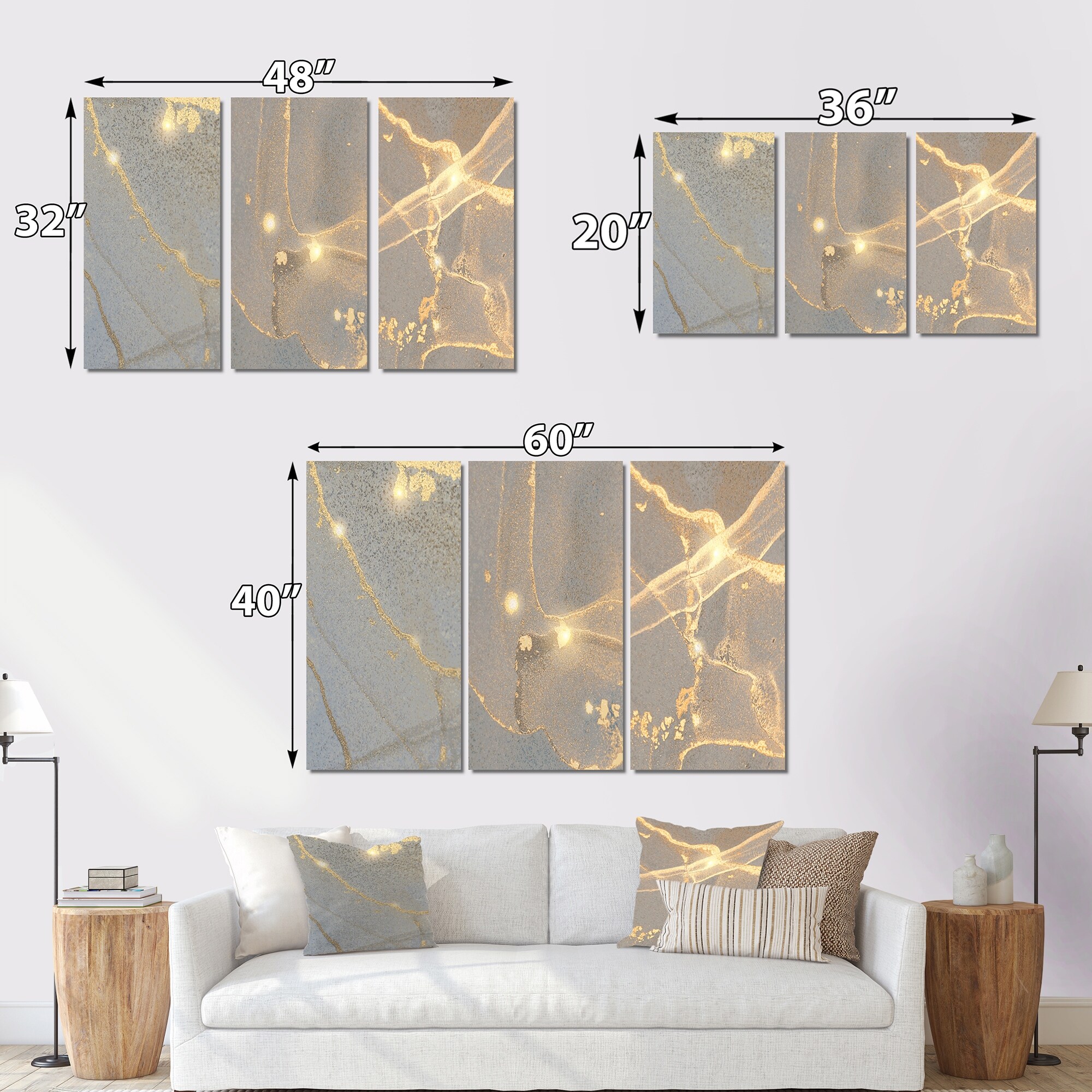 Designart Grey Marble Liquid Art I Glam 3-Piece Wall Art Set-image