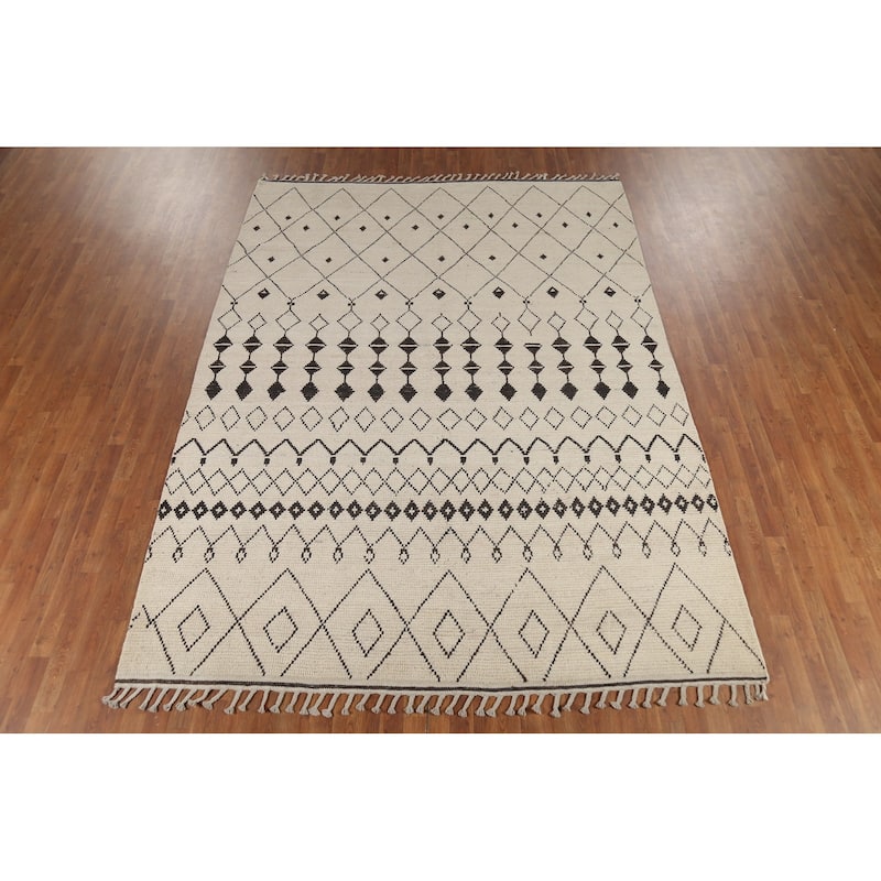 Trellis Moroccan Area Rug Hand-Knotted Wool Carpet - 7'11"x 10'9"
