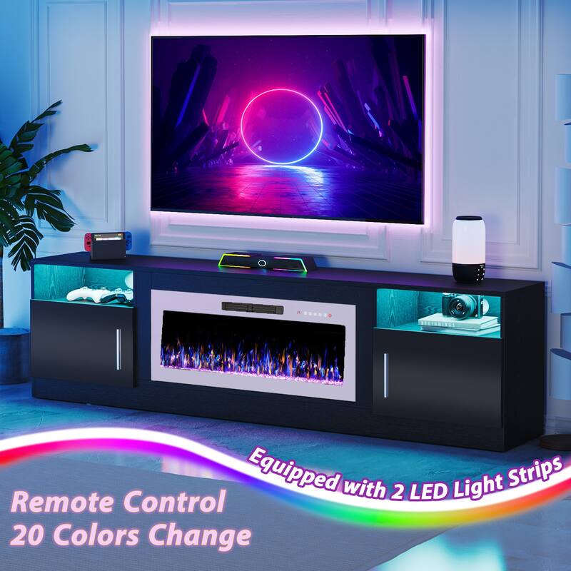 Bossin 80" Fireplace TV Stand with 36" Electric Fireplace, TV Stand for TVs Up to 90", 16 Colors LED Lights/Entertainment Center
