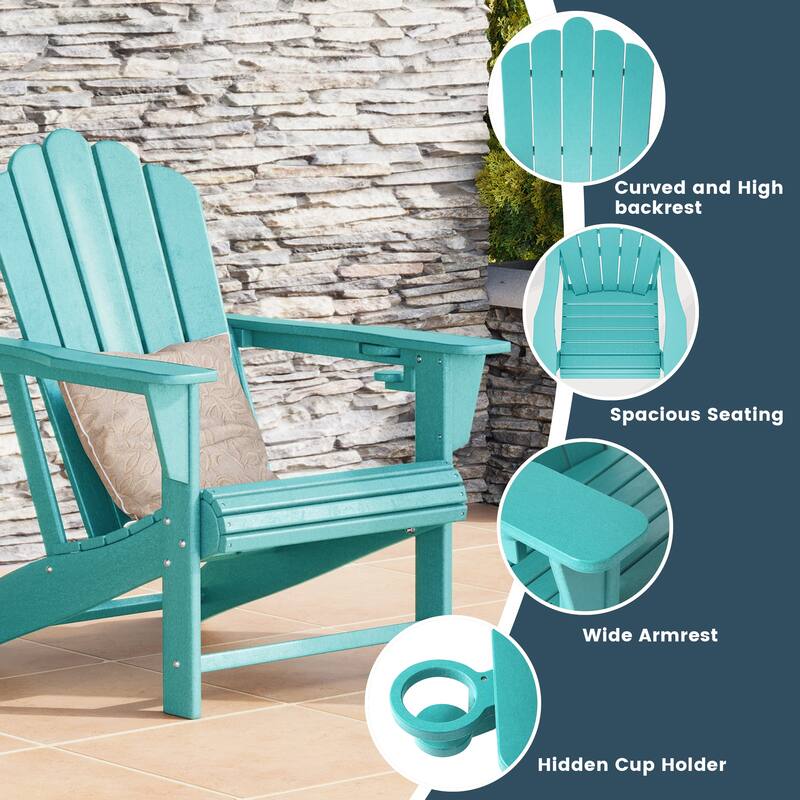 Aderson Outdoor Poly Adirondack Chair with Side Table and Ottoman 5-Piece Set