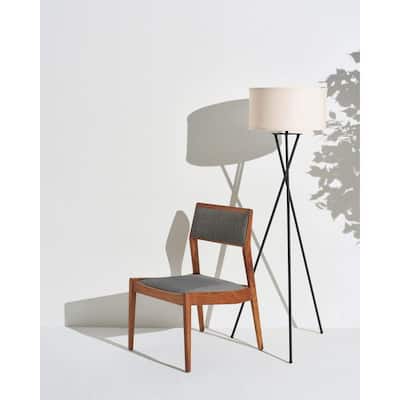 Brightech Jaxon 60 in. Classic Black Mid-Century Modern LED Super Bright Floor Lamp with Beige Fabric Drum Shade