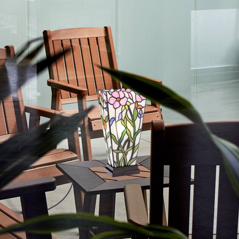 Maison River of Goods Bronze Polyresin and Stained Glass 15.5-Inch Table Lamp - 8.25" x 4.25" x 15.5"