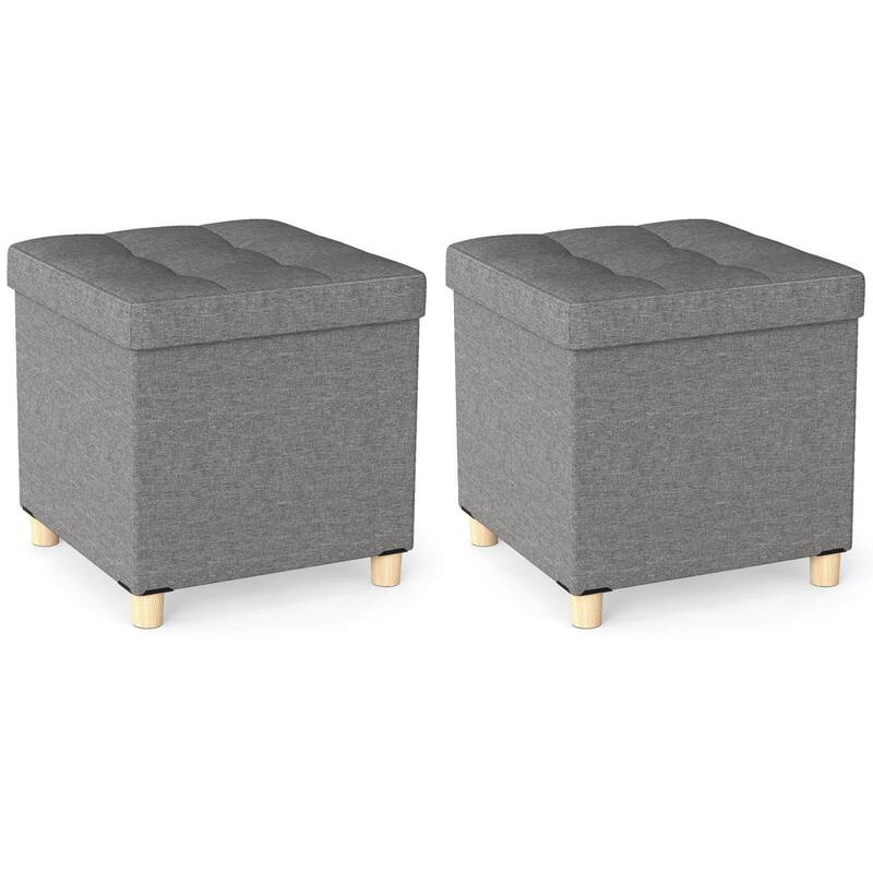 Costway 1/2 PCS 18 Inches Ottoman with Storage,Tray & Rubber Wood Legs - 2 PCS