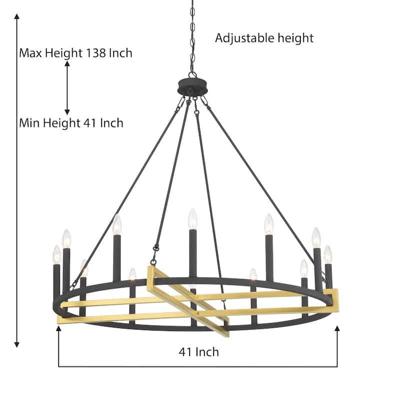 Acroma 12-light 41In Farmhouse Black Geometric Wheel Chandelier