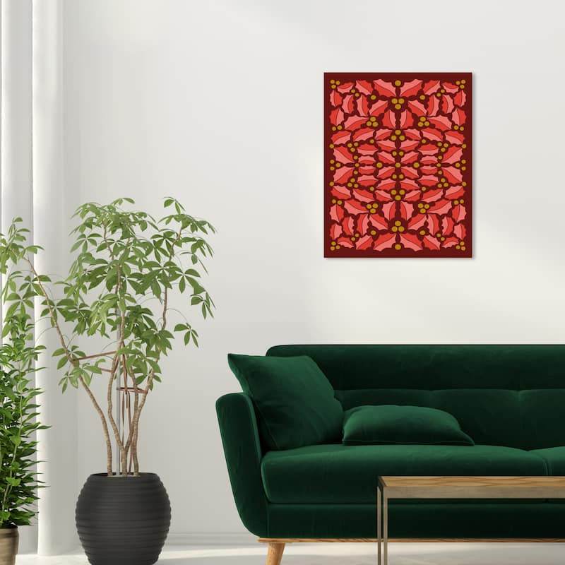 Wynwood Studio Canvas Holiday and Seasonal Leaves for a Christmas Wreath Red Modern & Contemporary Wall Art Canvas Print - 20 x 24