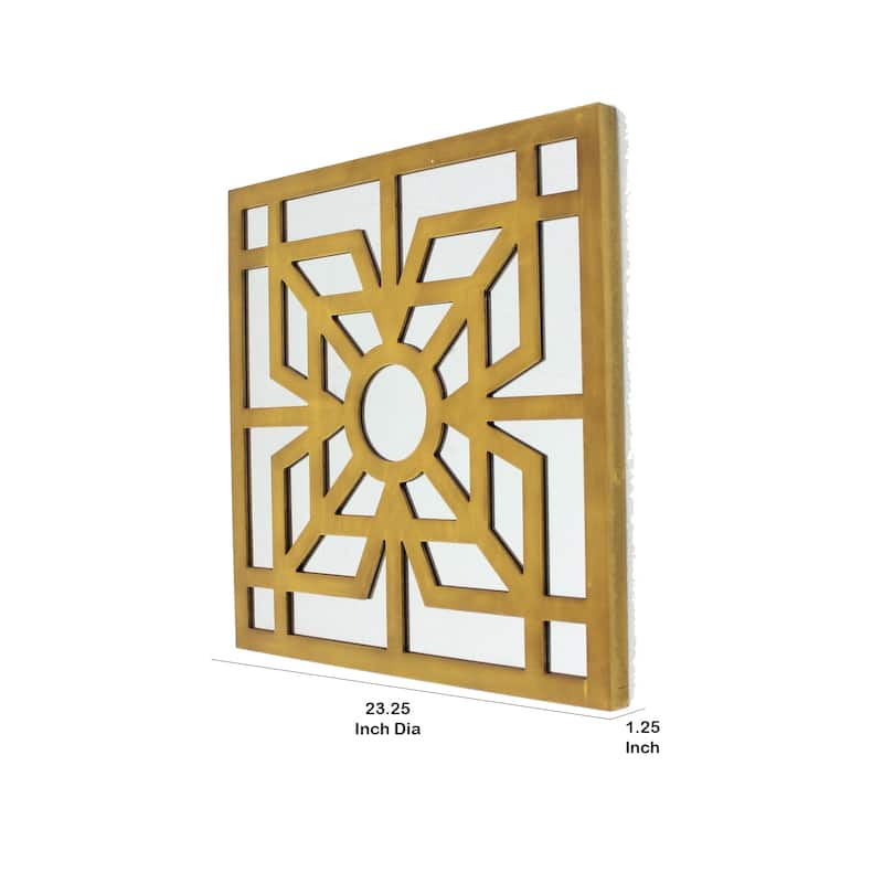 Mirrored Wall Decor Set of 2 with Wooden Floral Overlay on Top, Gold and Silver