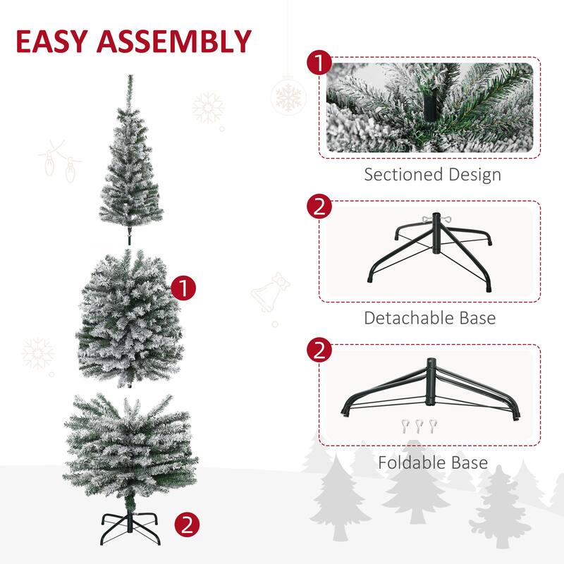6' Snow Flocked Slim Christmas Tree with Metal Base - Full Branch Tips