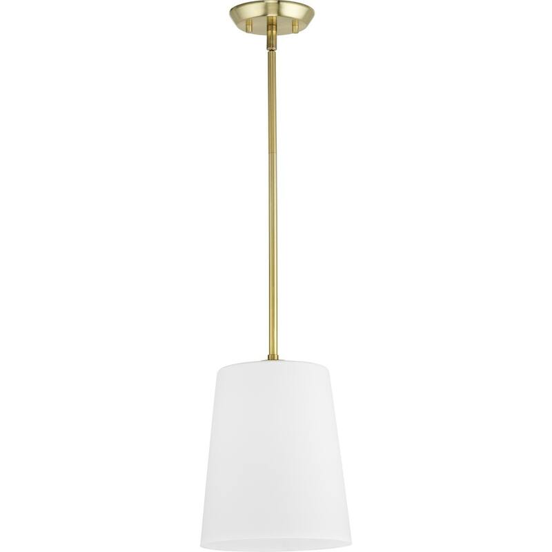 Clarion Collection One-Light Satin Brass Etched White Transitional Pendant - 9 in x 9 in x 11.37 in