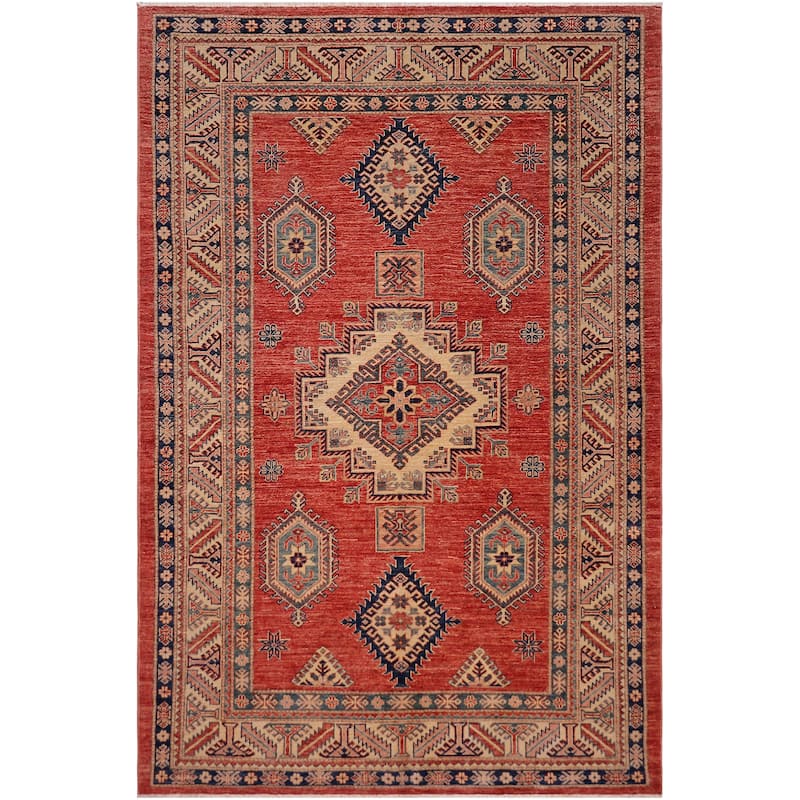 Rustic Super Kazak Cairo Rust/Beige Hand Knotted Wool Rug - 5'4'' x 7'7''