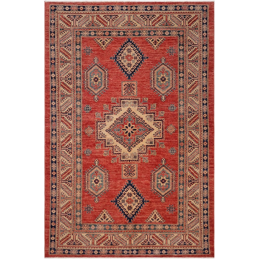 Rustic Super Kazak Cairo Rust/Beige Hand Knotted Wool Rug - 5'4'' x 7'7''