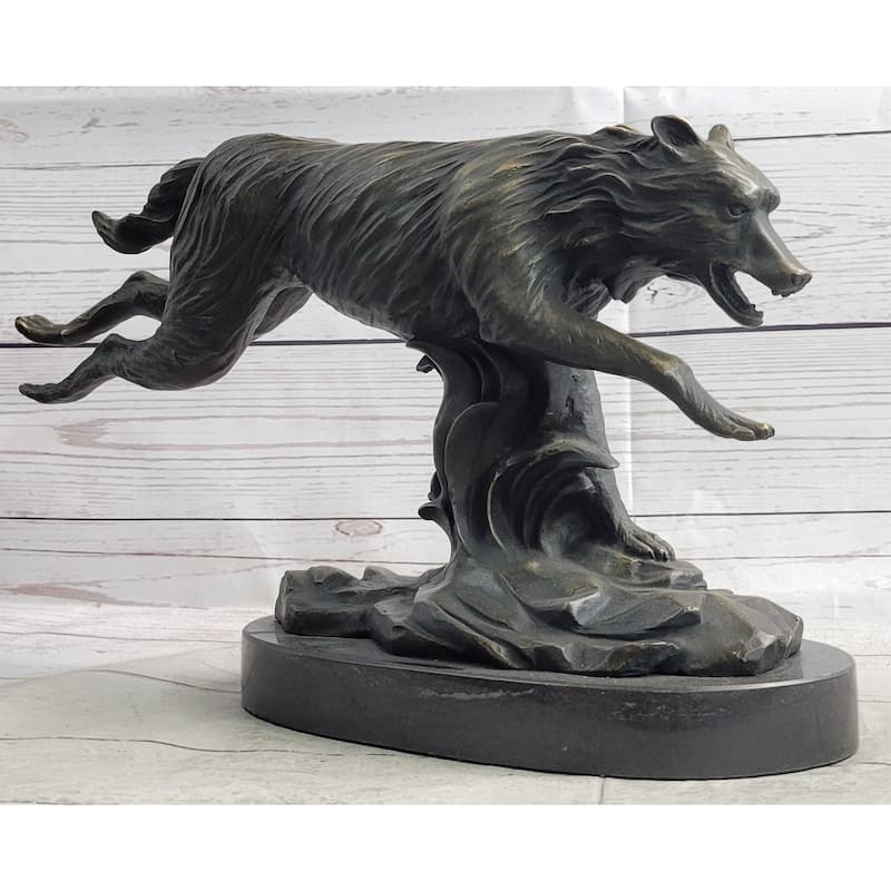 Running Wolf Dog Wildlife Art Decor Bronze Metal Statue Sculpture Original Art
