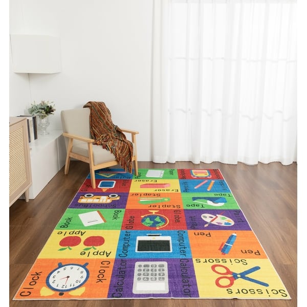 slide 2 of 7, Kids Collection School Supplies Educational Area Rug