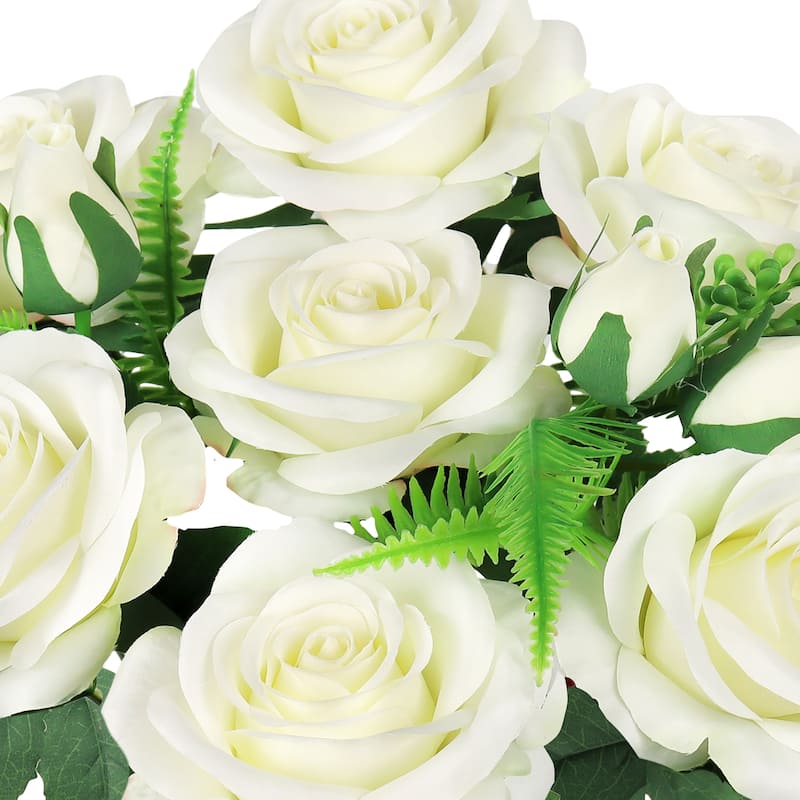 Set of 2 Cream White Artificial Rose Flower Stem Bush Bouquet 18in - 18" L x 10" W x 10" DP