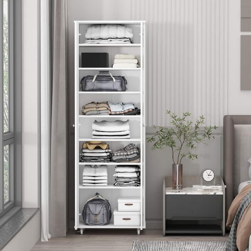 Kerrogee Tall Shoe Cabinet with Doors, 8-Tier Shoe Storage with Wheel - 15.7"W x 23.6"L x 70.9"H