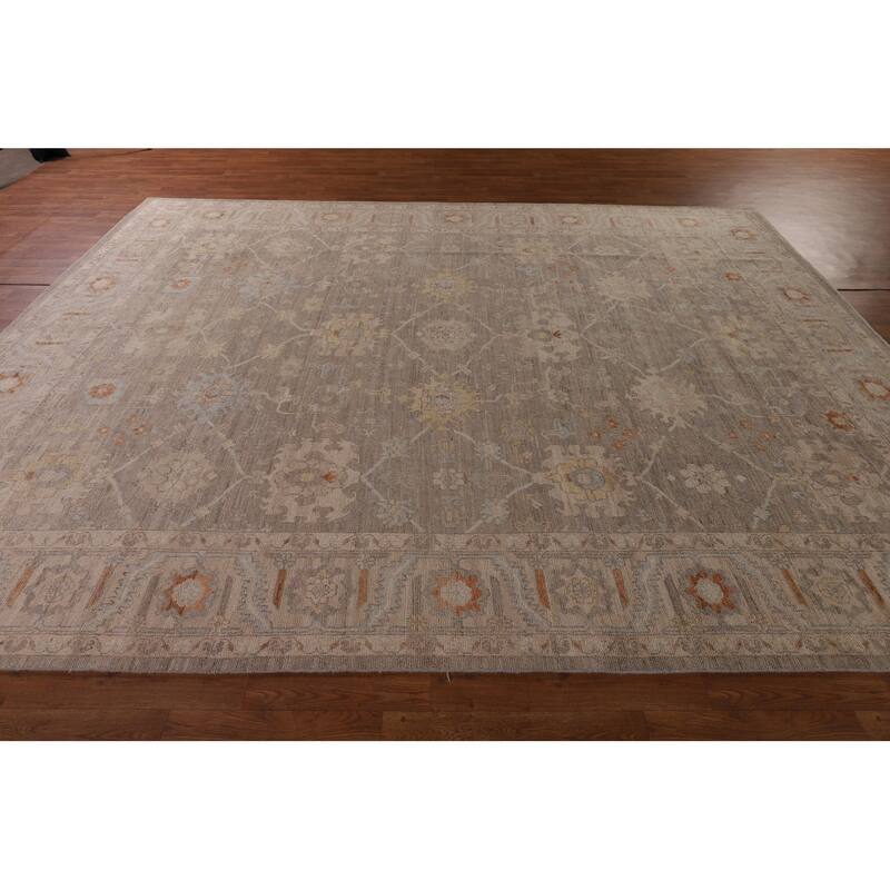 Transitional Oushak Area Rug Hand-Knotted Floral Wool Carpet - 8'9" x 11'7"