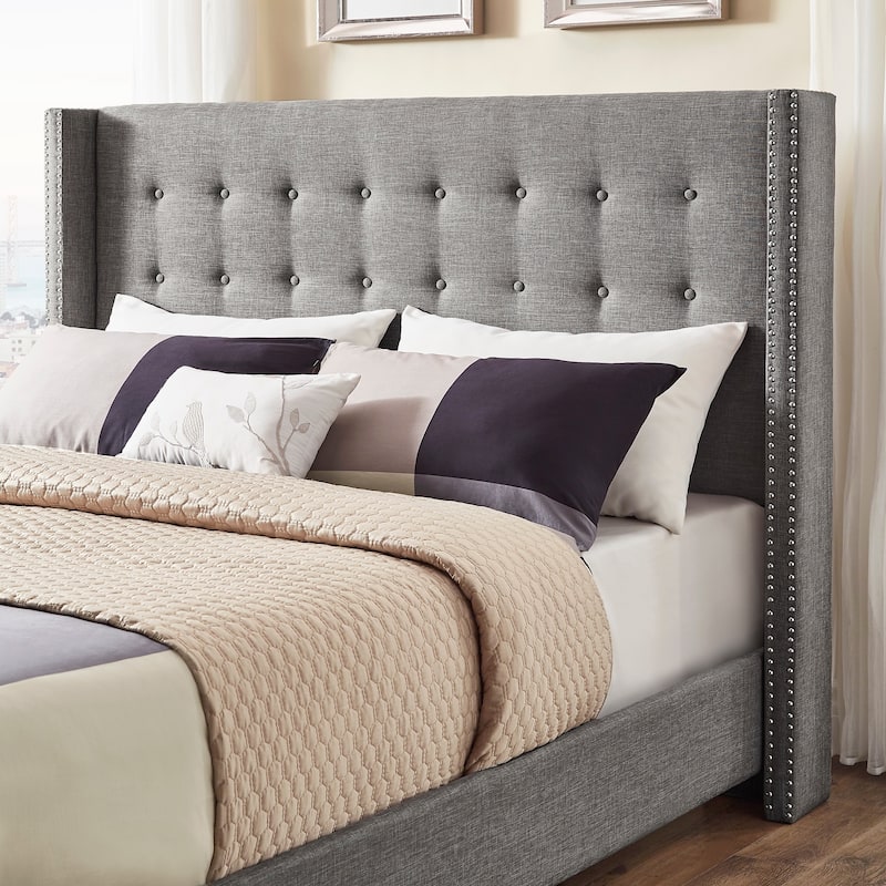 Melina Tufted Linen Wingback Platform Bed by iNSPIRE Q Bold