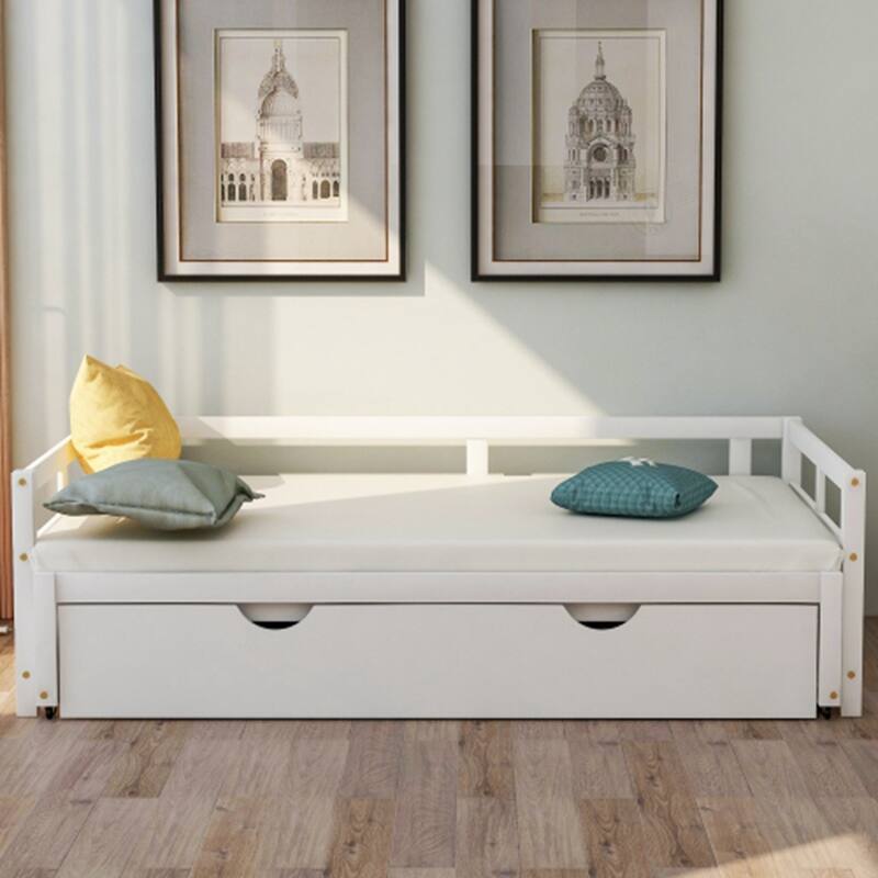 Extending Daybed with Trundle, Wooden Daybed with Trundle - White
