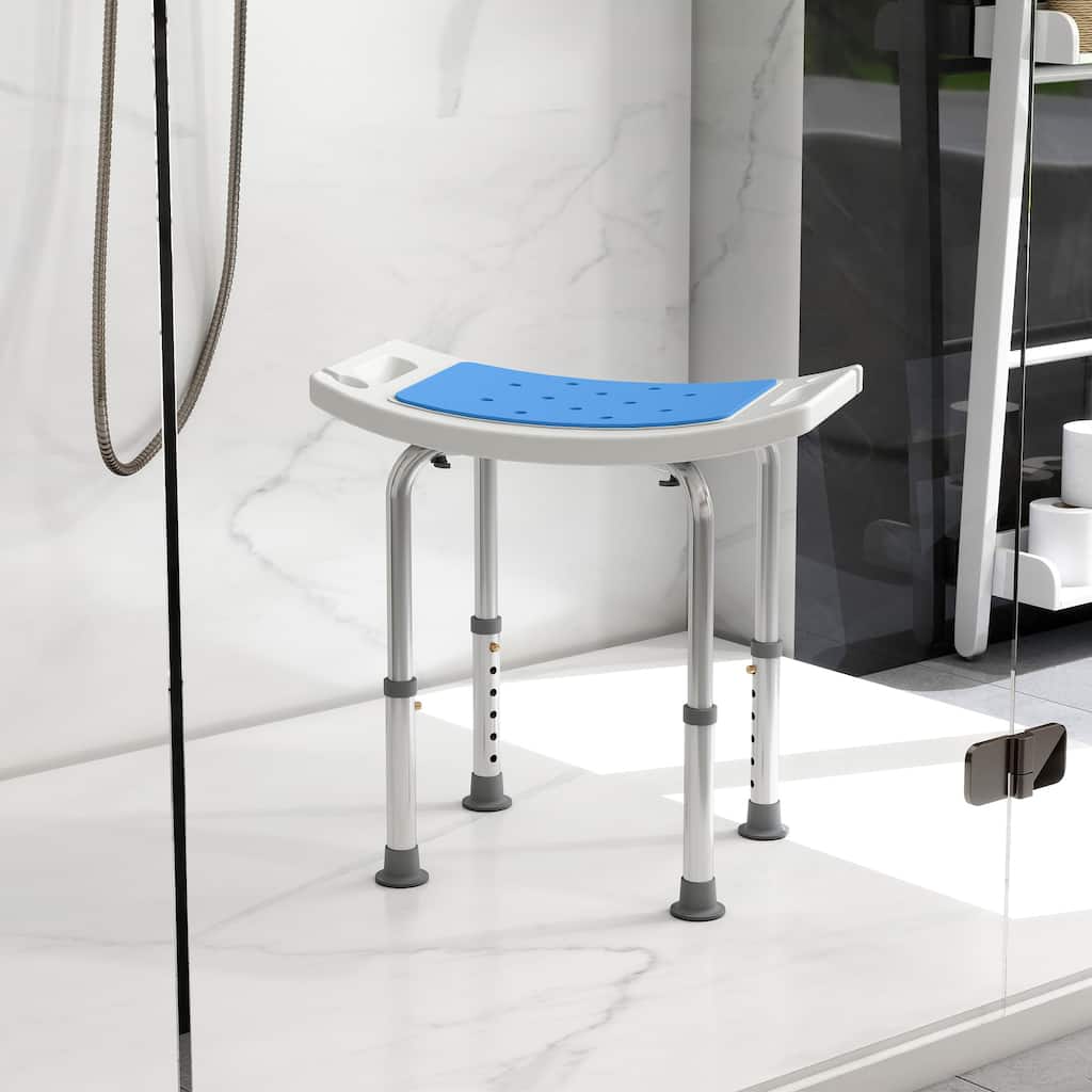 Homcom 6-Level Adjustable Curved Bath Stool Spa Shower Chair Non-Slip Design for the Elderly, Injured, & Pregnant Women