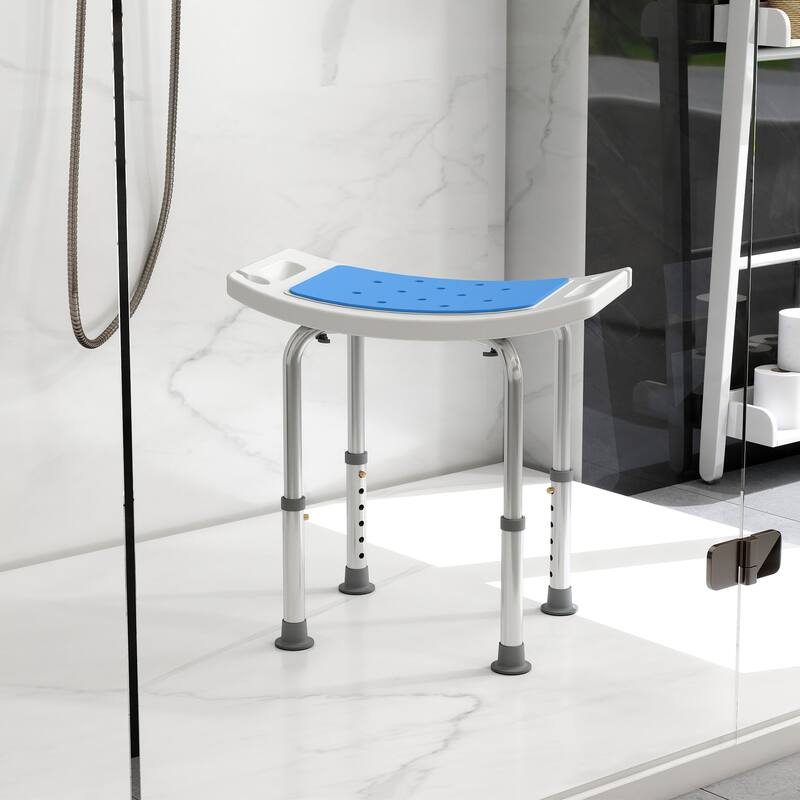 Homcom 6-Level Adjustable Curved Bath Stool Spa Shower Chair Non-Slip Design for the Elderly, Injured, & Pregnant Women - Blue