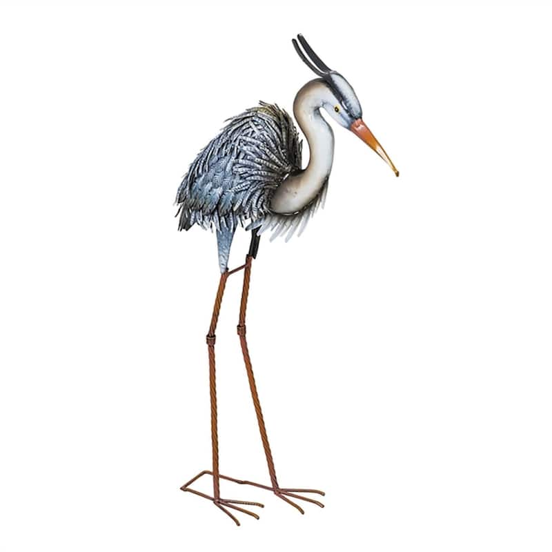 32 in. Metal Grey Heron Garden Statue