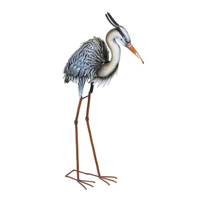 32 in. Metal Grey Heron Garden Statue