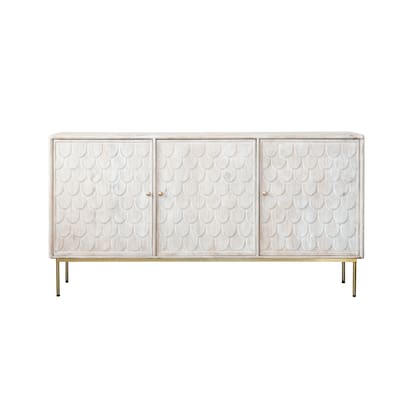 Mango Wood Scalloped Console with 3 Doors and 3 Shelves