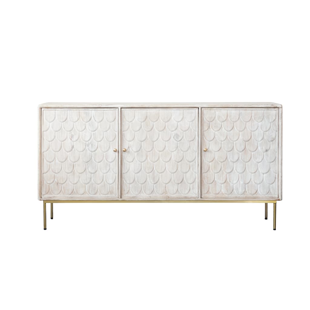 Mango Wood Scalloped Console with 3 Doors and 3 Shelves