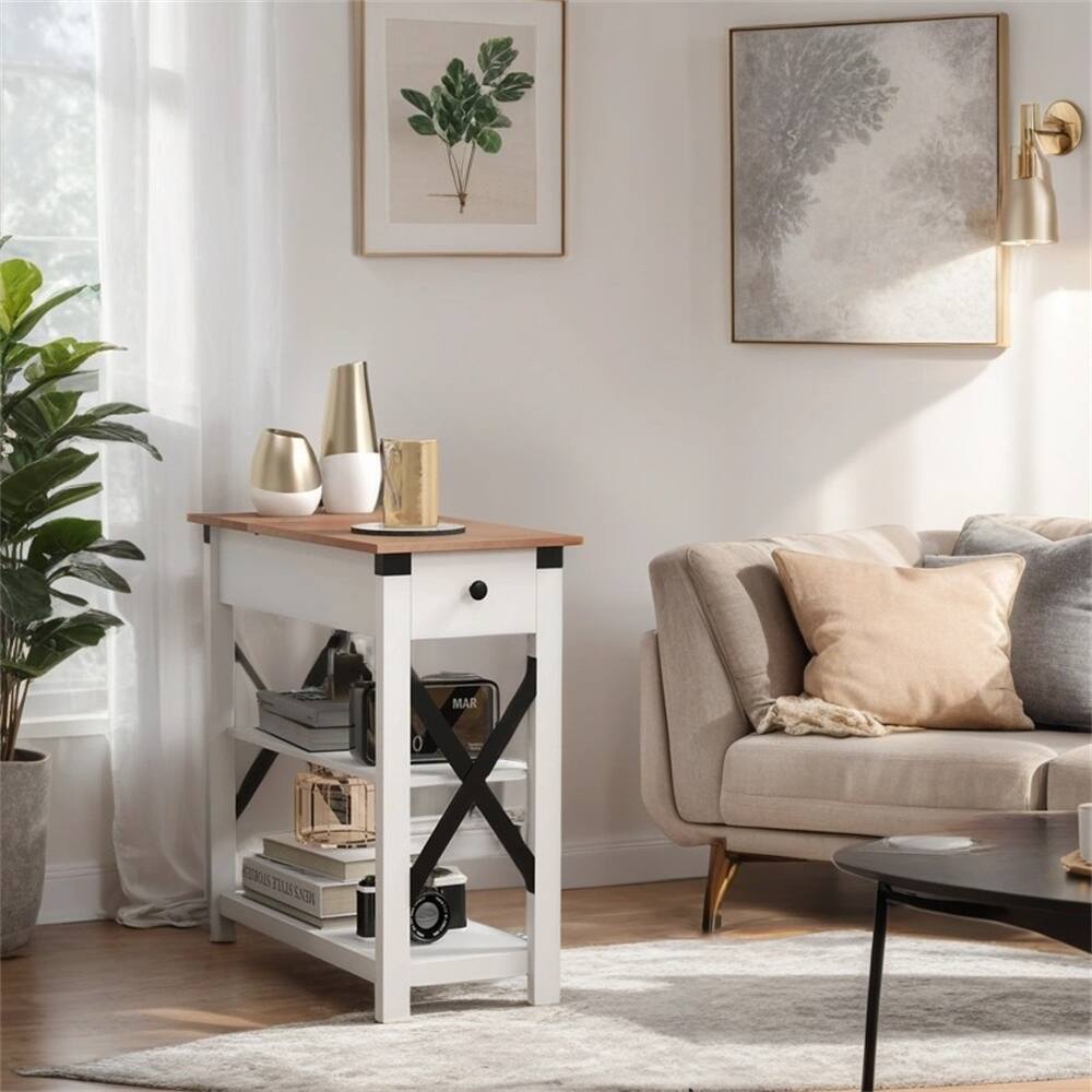 Side Table with Charging Station,End Table w/2 USB Ports and 1 Outlet