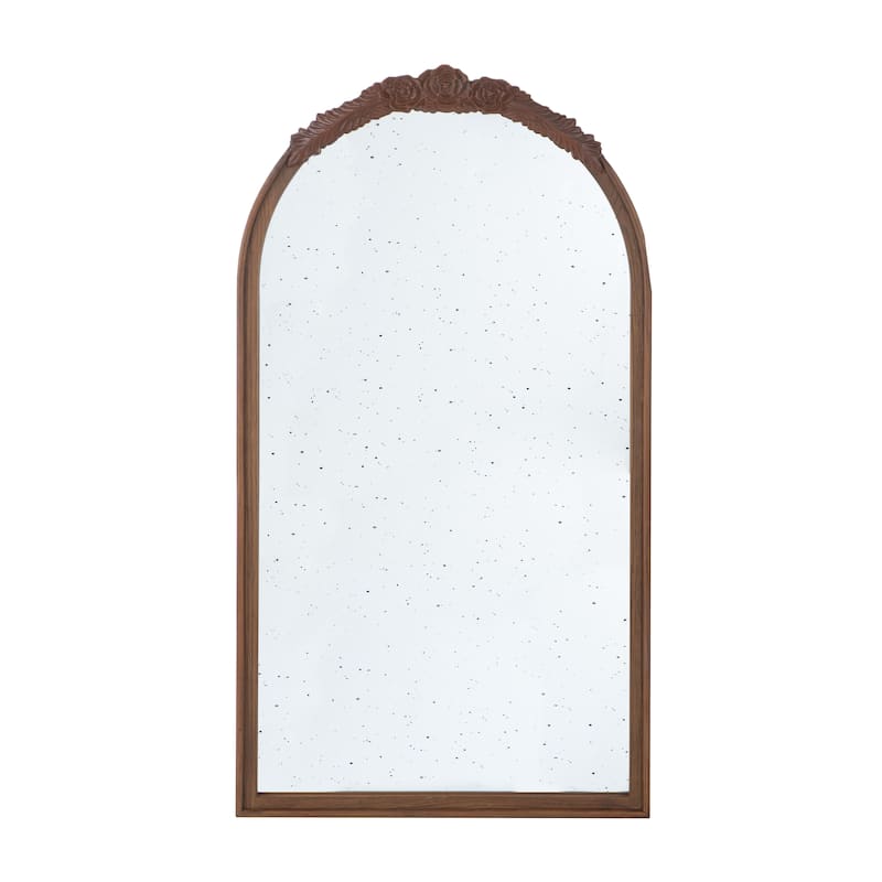 23" x 42" Hand Carved Rose Antique Wood Arch Wall Mirror