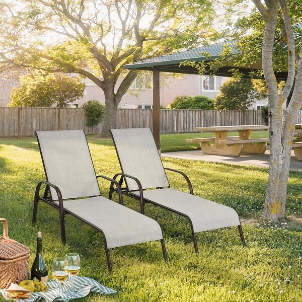 slide 2 of 10, Gymax 2PCS Adjustable Chaise Lounge Chair Recliner Patio Yard Outdoor - See Details Grey