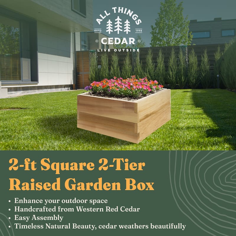 All Things Cedar 2 Foot Square 2 Tier Raised Garden Box, Western Red Cedar Build - 12