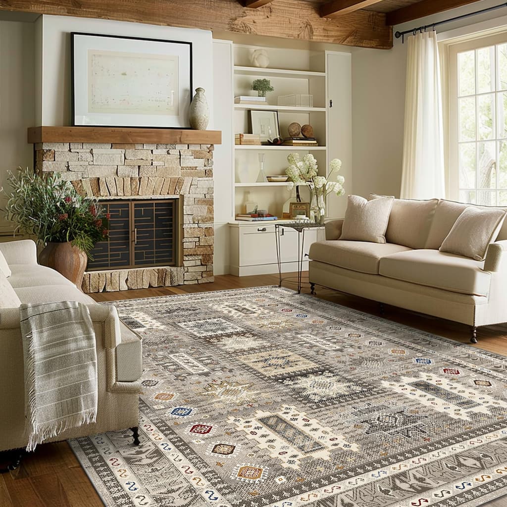 Mcow Brown Rhombic Pattern Medium-Pile Washable Non-Slip Area Rug