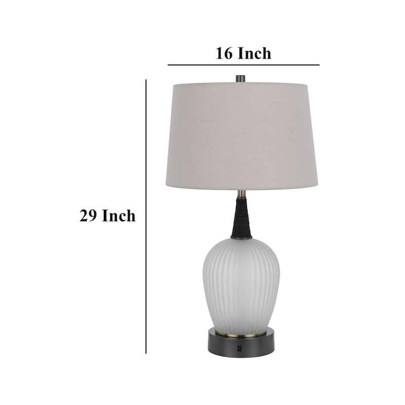 Wenu 29 Inch Table Lamp, Accent Frosted Glass Base, White Fabric Shade