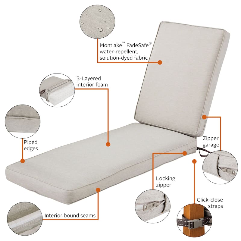 Classic Accessories Montlake Water-resistant Patio Chaise Lounge Cushion