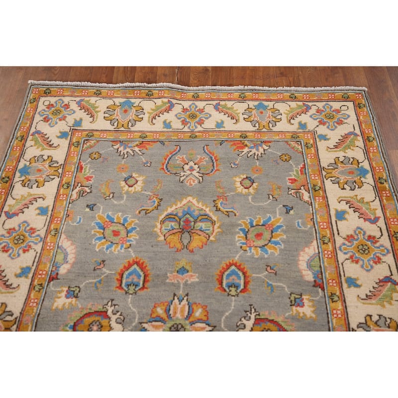 Gray Kazak Oriental Area Rug Hand-Knotted Wool Carpet - 4'1"x 6'4"