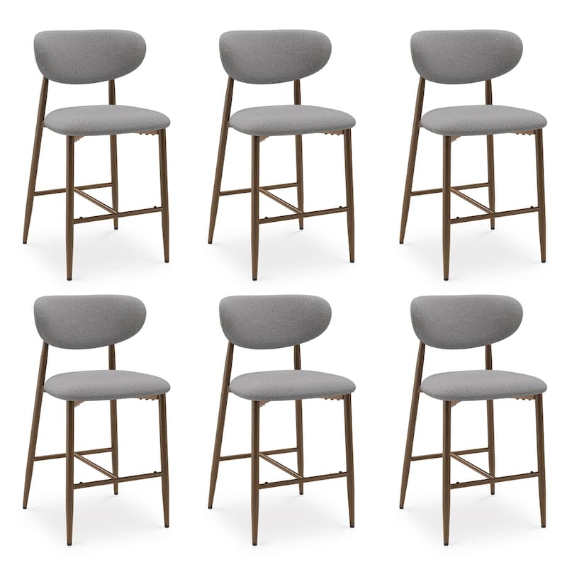 RENEWLINE 25 Inch Bar Stools with Backrest, Mid-Century Modern Counter Height Stools for Kitchen Island - Set of 6 - Light Grey