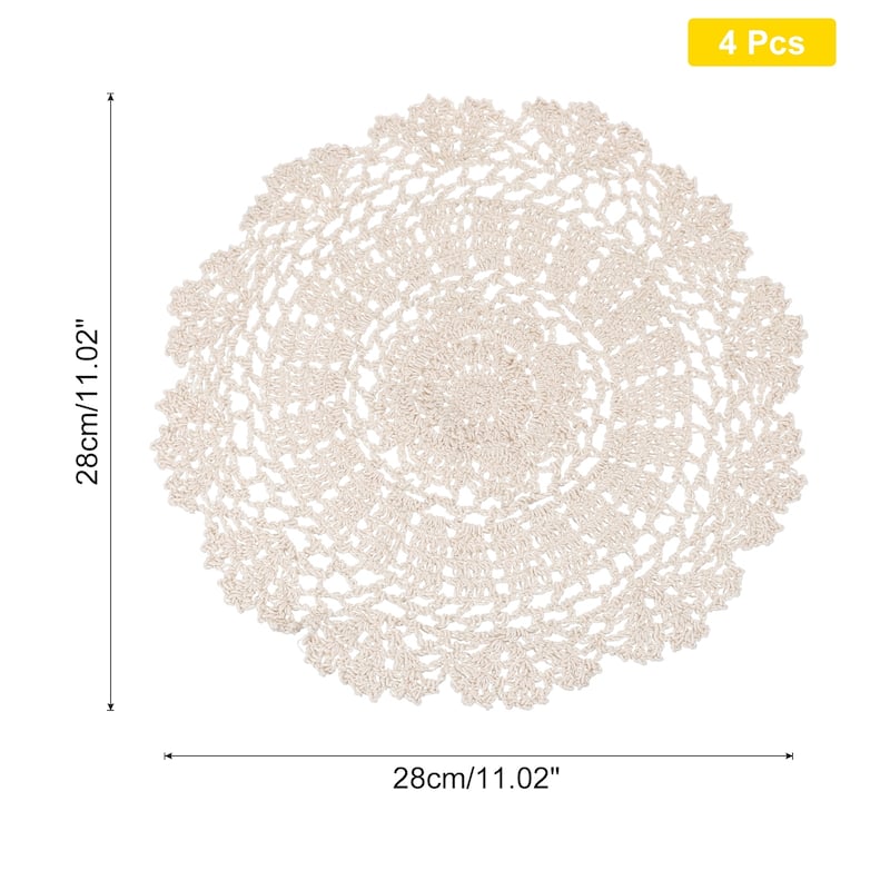 Crochet Doilies, 4 Pcs Handmade Lace Crochet Placemat Coaster, Beige - 11.02-Inch