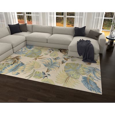 Domani Ivory/Blue Botanical Tropics Hand-Tufted Wool Area Rug