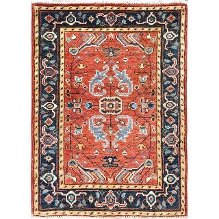Hand Knotted Red Heriz with Wool Oriental Rug (2' x 2'9") - 2' x 2'9"