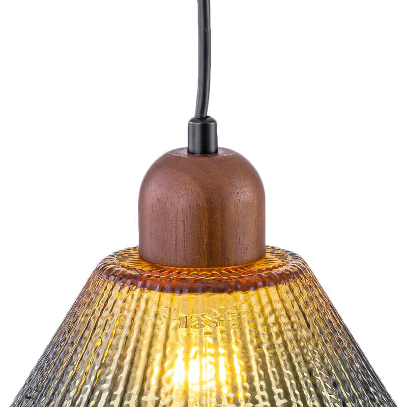 7.48" 1-Light Vintage Pendant Light Wood Accents Gradient Glass Shade - Dia.7.5-in