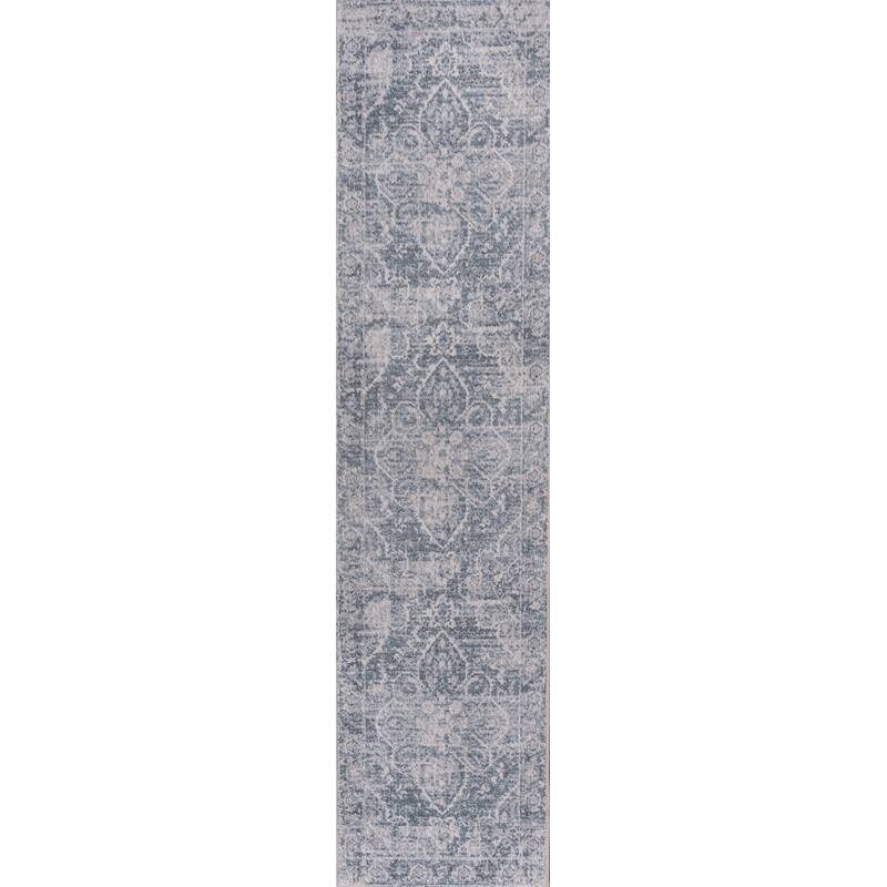 JONATHAN Y Shaemus Global Medallion Low-Pile Machine-Washable Area Rug - 2 X 8 - Blue/Light Gray