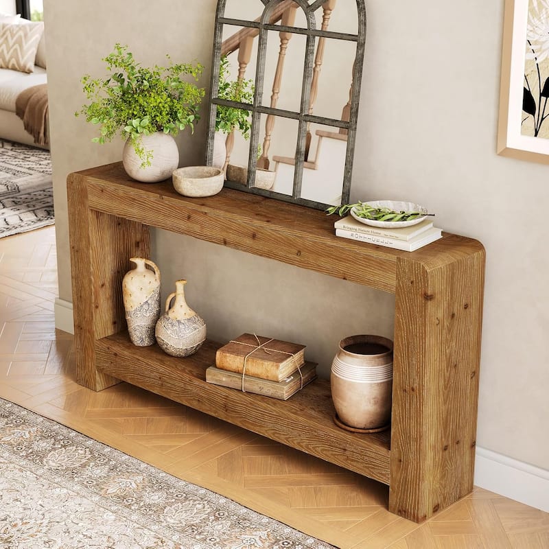 Solid Wood Console Table with Storage, 63-Inch Farmhouse Entryway Table - 62.99" L x 11.81" W x 33.46" H