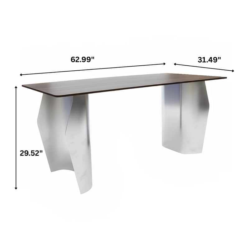 Zelan Mid-Century Modern Sintered Stone Dining Table - Rectangular Kitchen Table with Semi-Circular Steel Legs