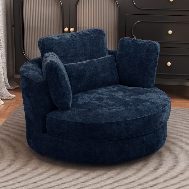 50.2"W Accent Barrel Chair,360° Swivel Club Chair with Metal Base - Navy