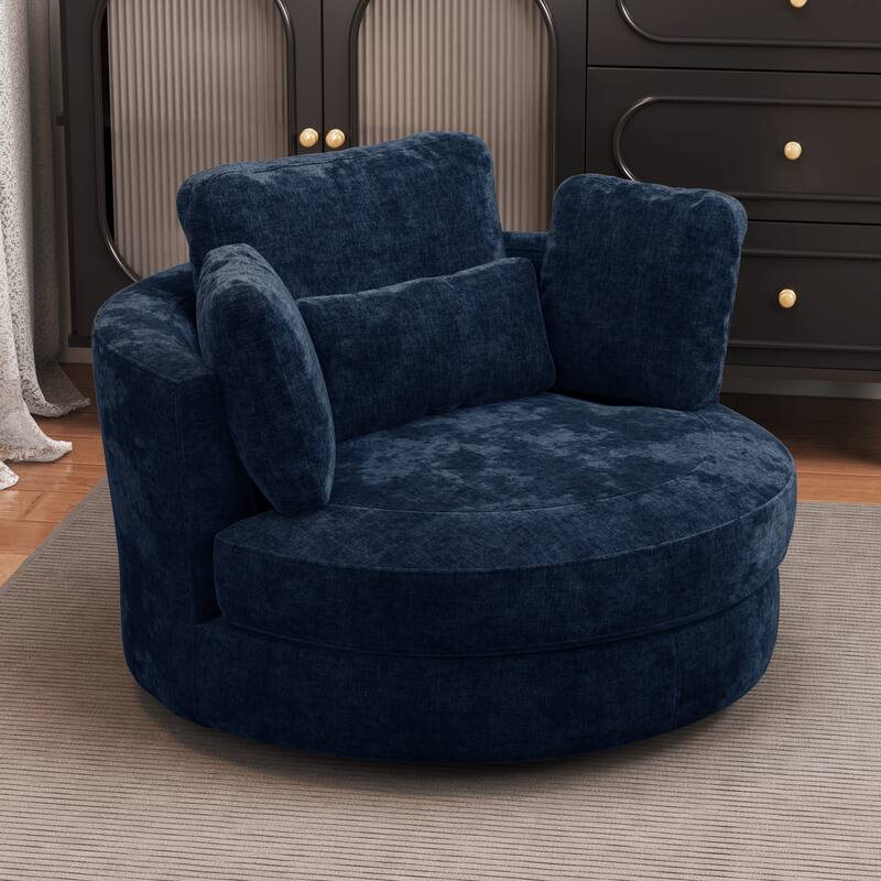 Modern Chenille 360° Swivel Accent Barrel Chair and Storage Ottoman
