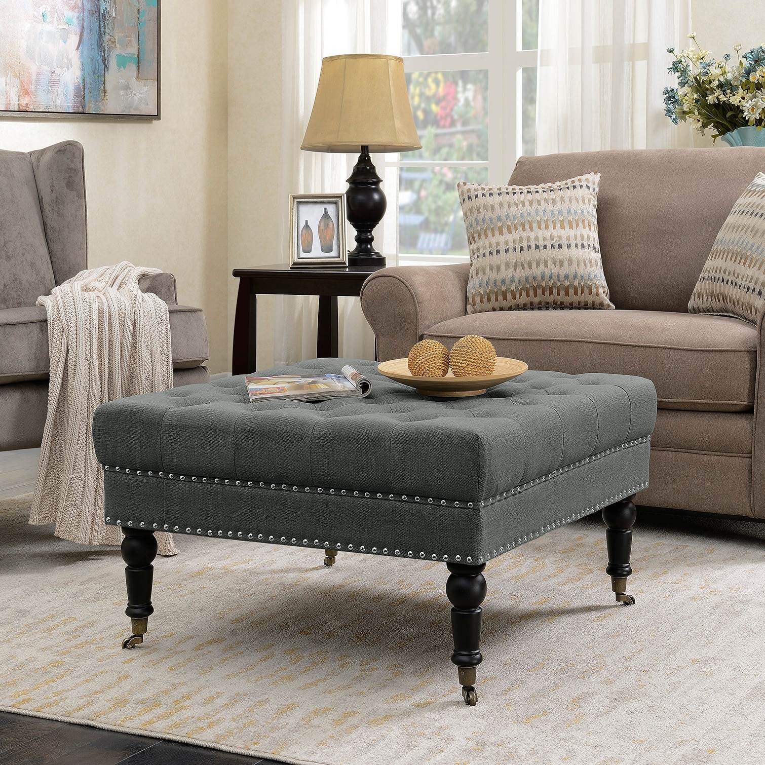Large ottoman on shop wheels