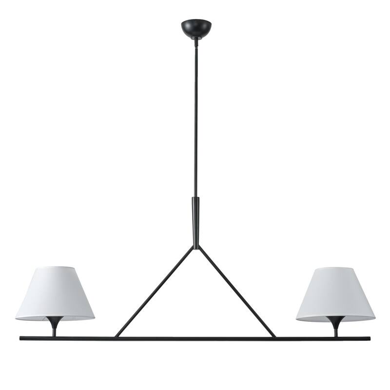 Farmhouse 2-Light Linear Kitchen Island Chandelier with White Fabric Lampshades