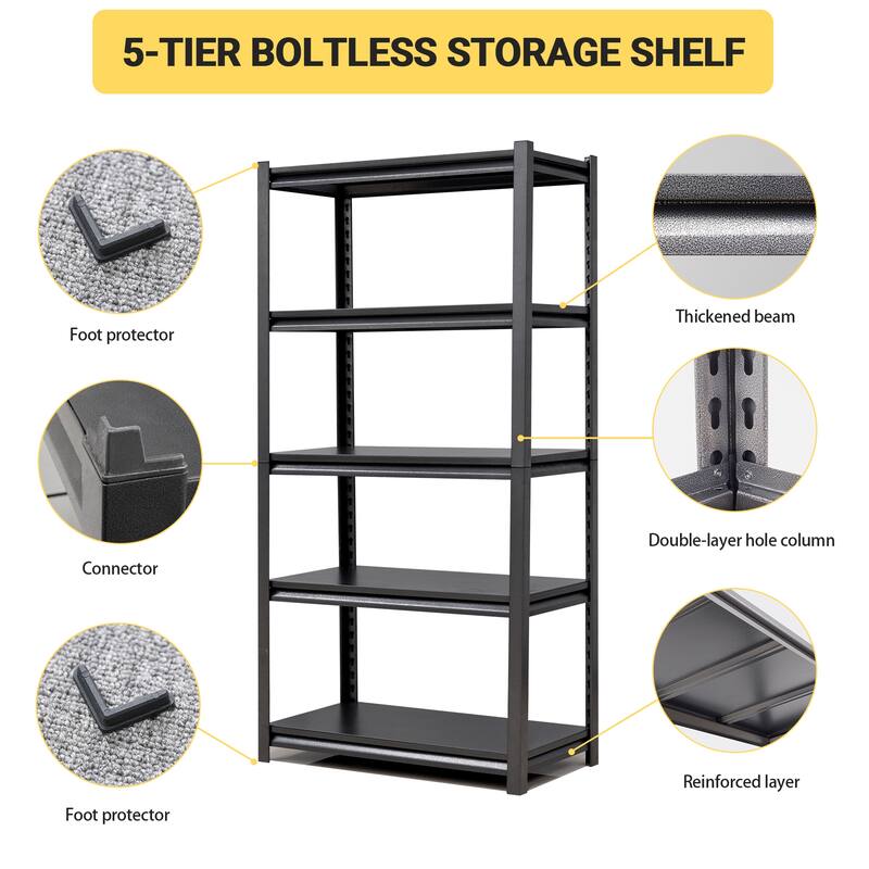 72"H 5 Tier Metal Shelves,2000LBS Heavy Duty Storage Shelves Adjustable Garage Shelf Unit Storage Utility Rack